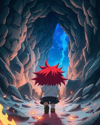 A breathtaking, anime-inspired scene captures a child with striking red hair embarking on a wondrous journey, guided by ether