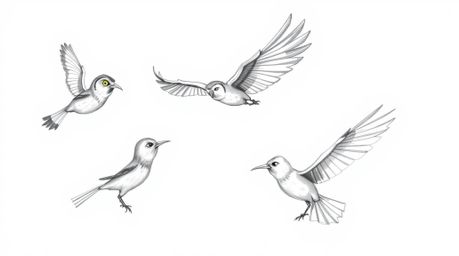 A heartwarming Pixar-inspired hand-drawn sketch depicts a blind owl, subtly shaded, guiding birds in the art of flight. The b