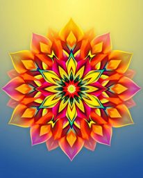 Discover a stunning geometric floral mandala with vibrant colors and a symmetric design.  The smooth gradient transition crea