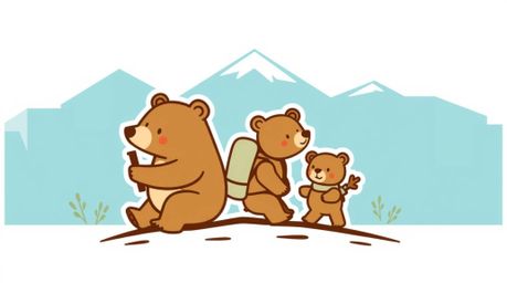 This adorable geometric logo depicts a bear family embarking on an urban adventure. The design features clean lines and balan