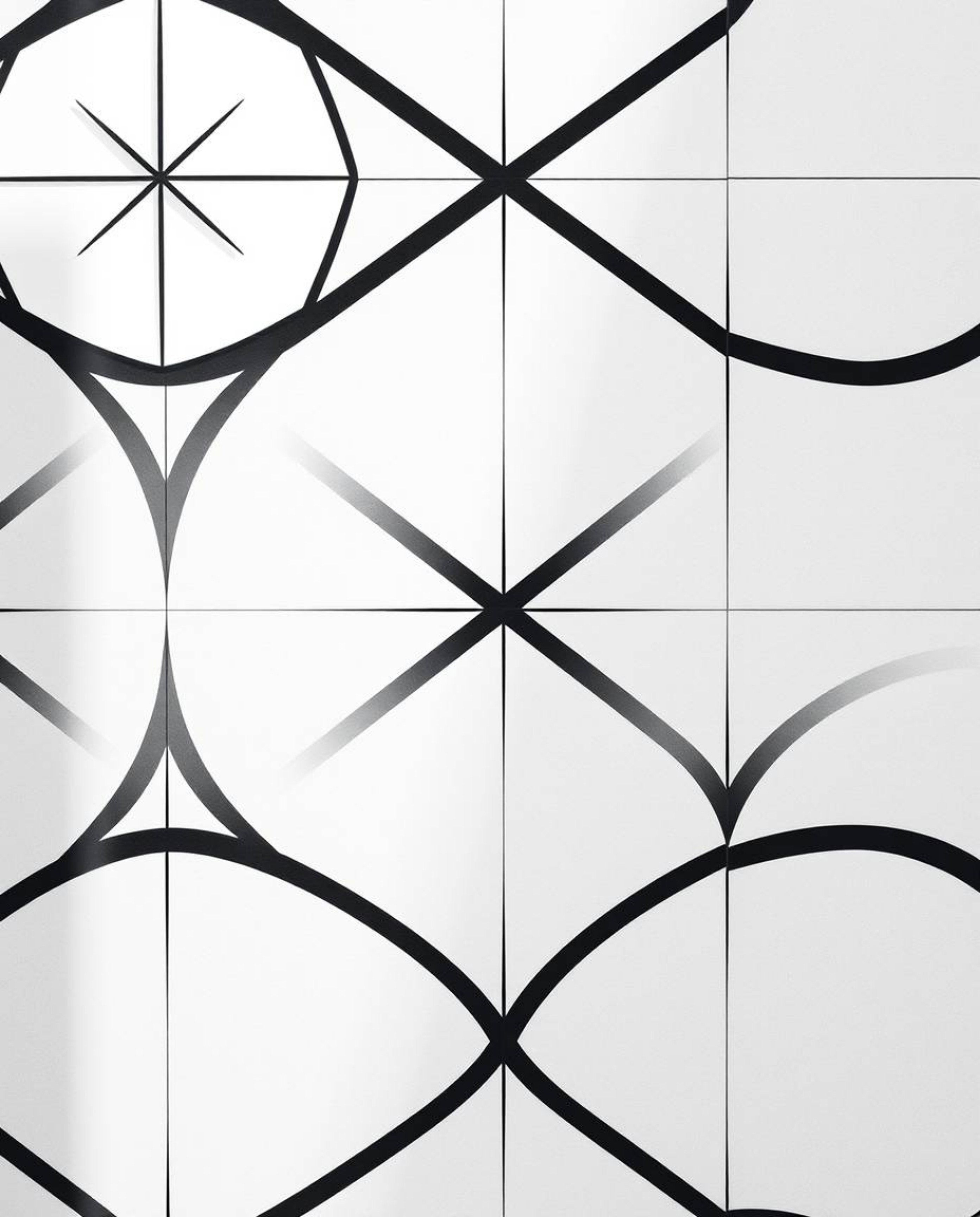 This stunning image captures a classic black and white overhead bird's eye view of a geometric pattern wallpaper, infused wit