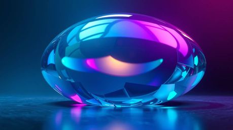 Experience an epic scene featuring a glass object reflecting smooth gradient textures in a massive scale, enhanced by cool co
