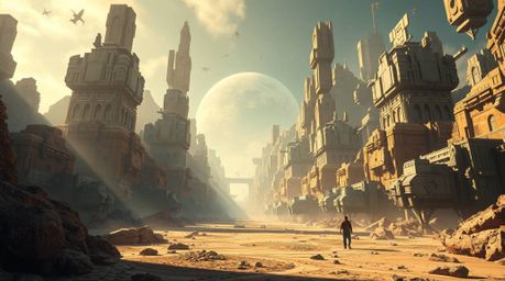 A captivating image depicting a grand, heroic scene set in a modern, futuristic world.  The artwork utilizes natural earth to