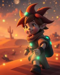 Embark on a dreamlike journey with a brave Disney-style hero through a surreal desert landscape.  Experience warm autumn colo
