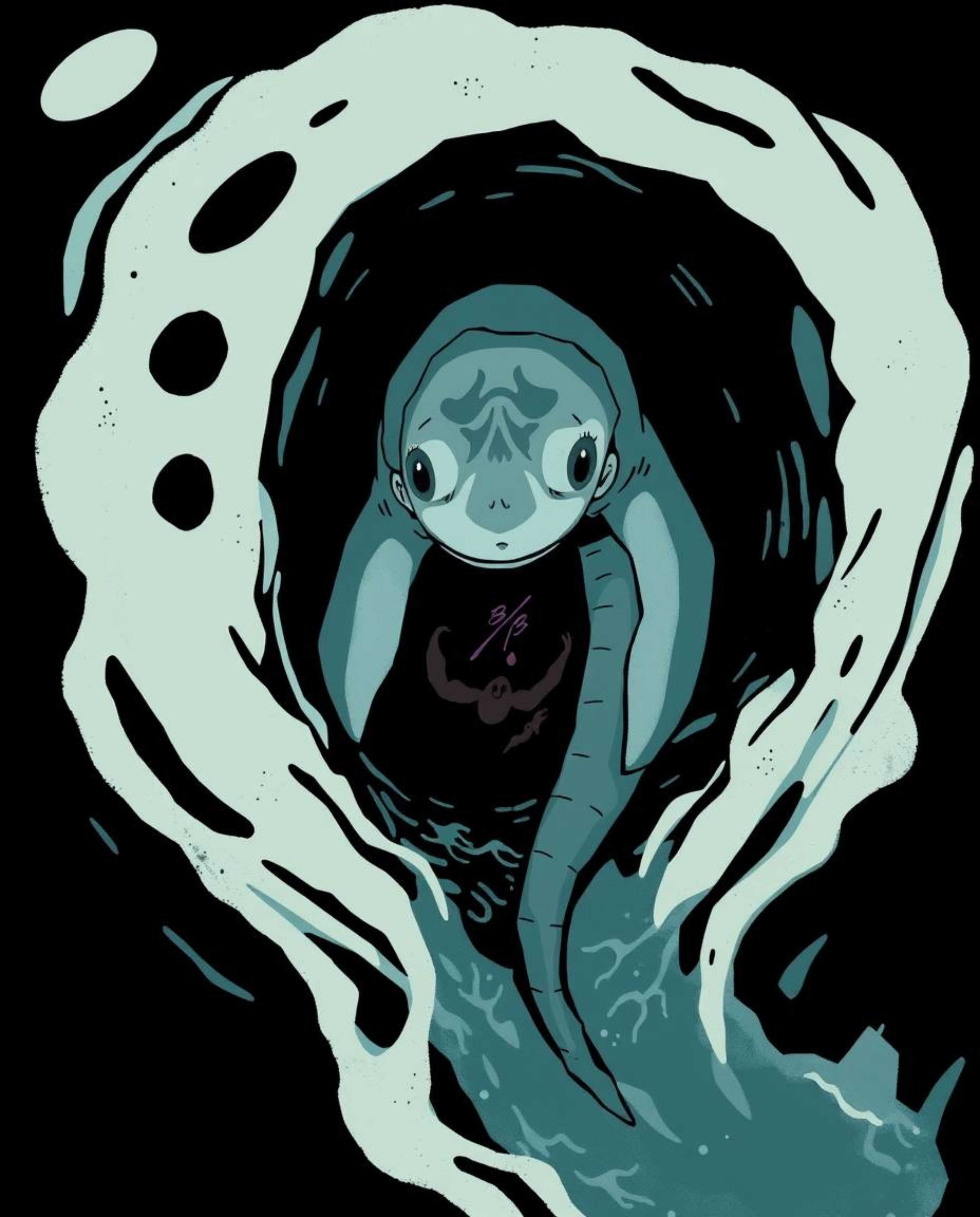A captivating bird's-eye view illustration depicts a unique friendship between a sea creature and a child. Rendered in a mood