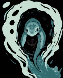 A captivating bird's-eye view illustration depicts a unique friendship between a sea creature and a child. Rendered in a mood
