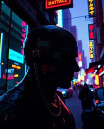 A captivating image showcasing a pixelated glitch effect on a cyberpunk street scene.  The artwork features a neon haze, a ca