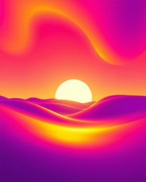 A captivating low-angle 3D illustration showcases vivid purples and warm golden hour light illuminating fluid shapes that sea