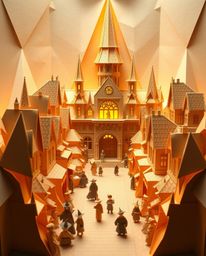 Discover intricate origami art depicting a magical school brimming with young wizards.  Experience the captivating blend of f