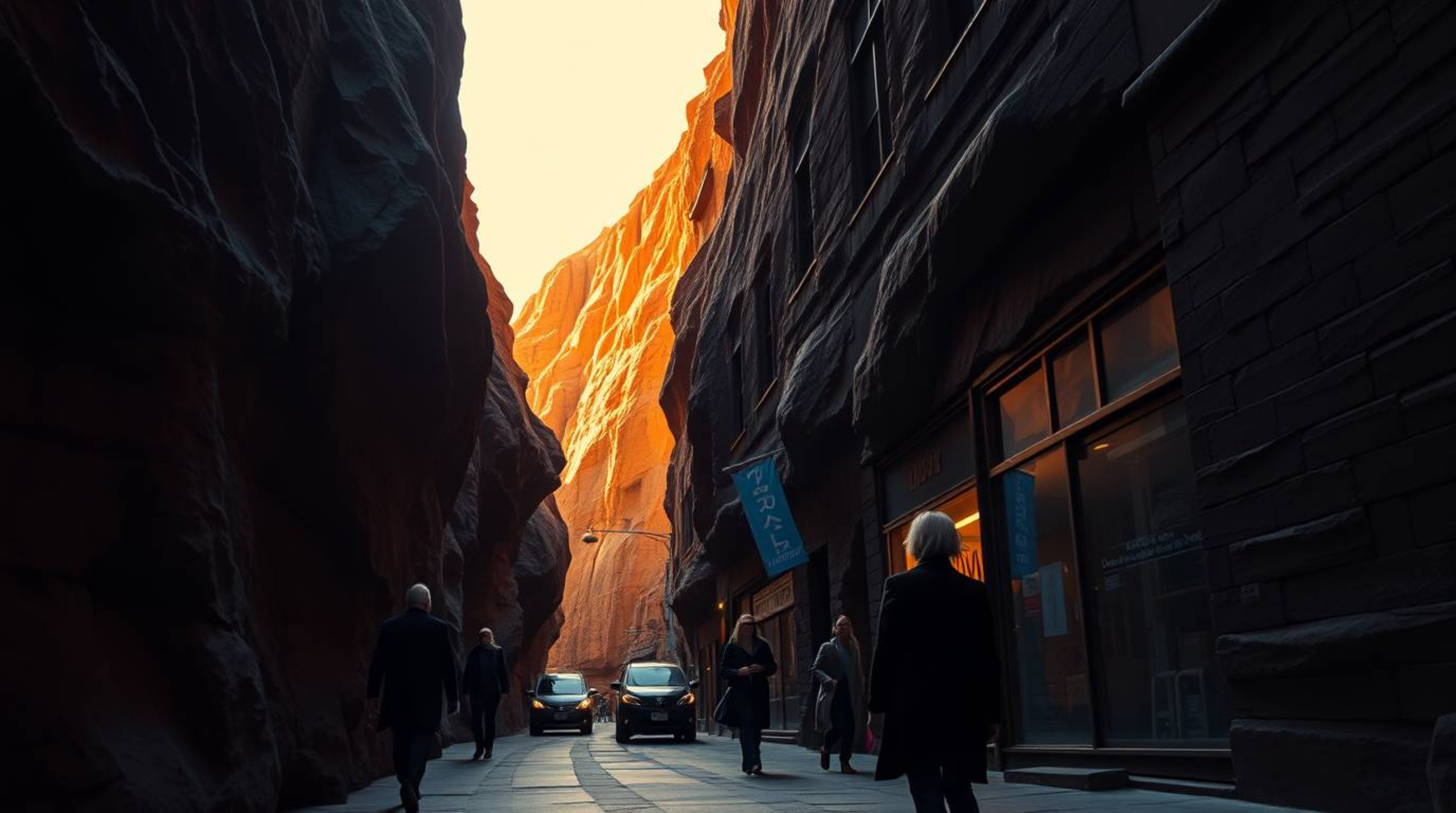 Capture the spontaneous beauty of urban life in this stunning street photograph.  Rich burgundy and deep blue hues paint the 