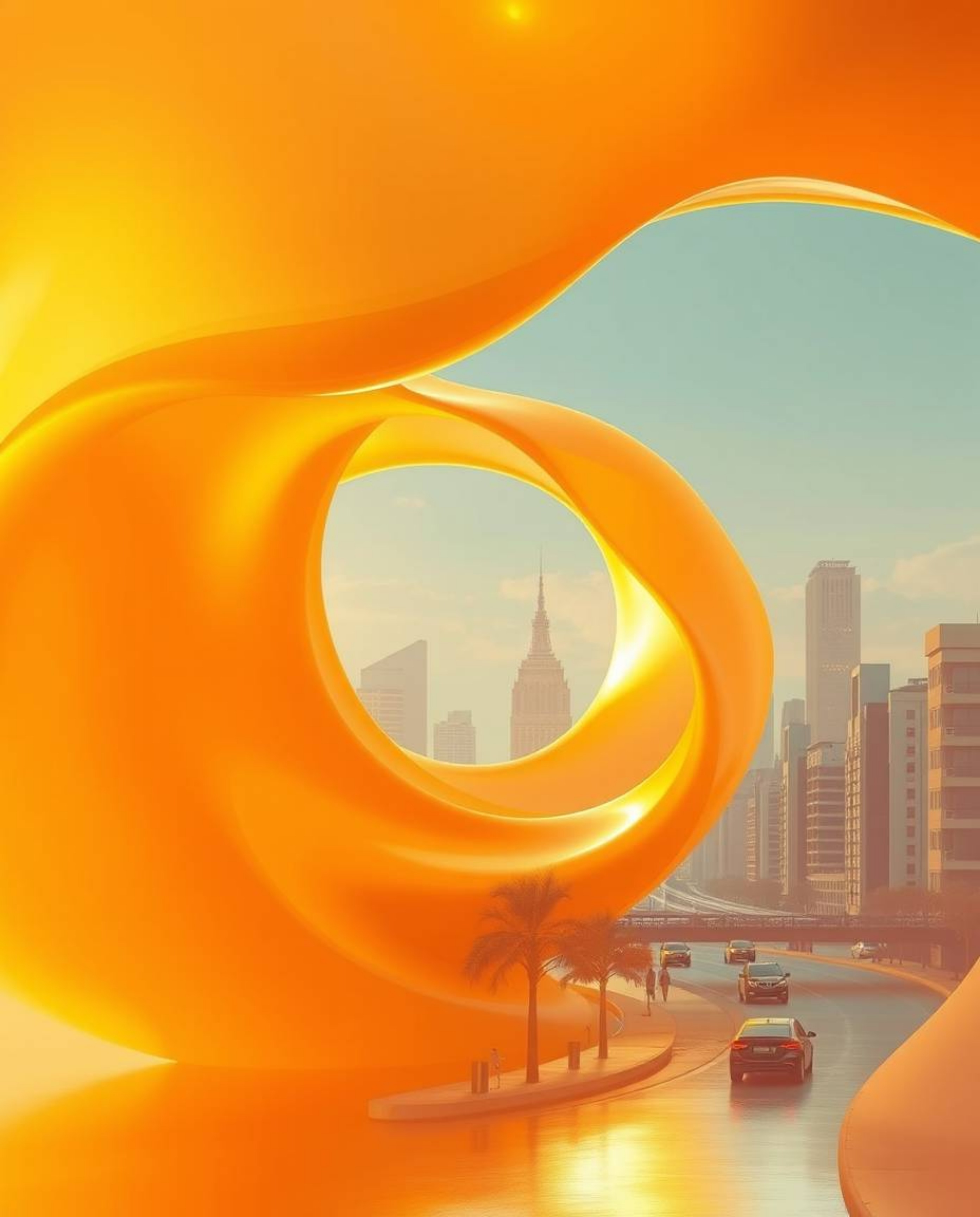 Experience the mesmerizing beauty of a warm golden glow illuminating a 3D illustration featuring fluid shapes seamlessly morp