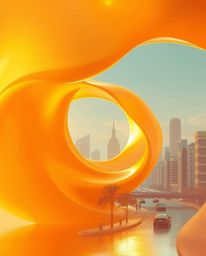 Experience the mesmerizing beauty of a warm golden glow illuminating a 3D illustration featuring fluid shapes seamlessly morp