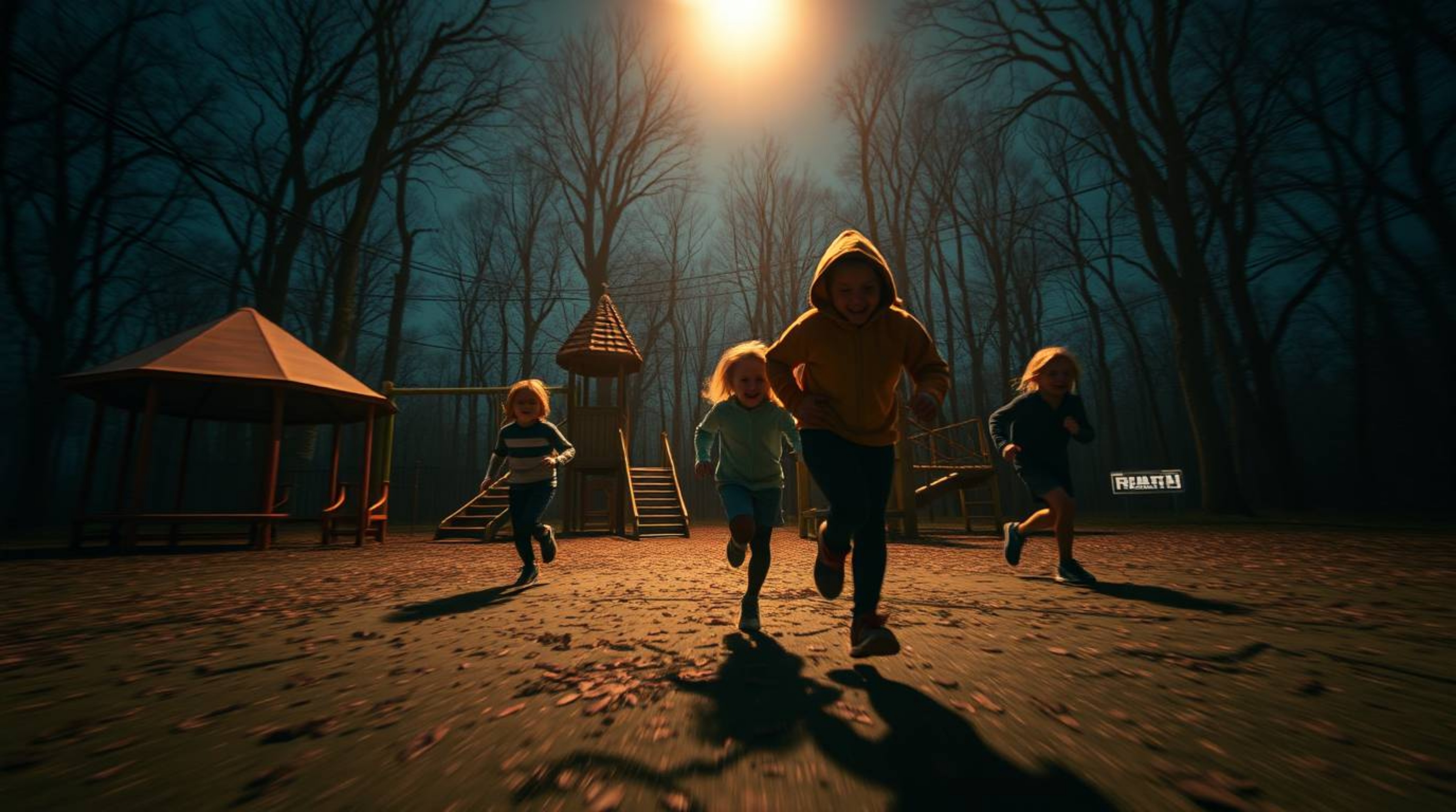 Immerse yourself in an eerie and creepy atmosphere with a dramatic slow-motion run through a playground. Experience electric 