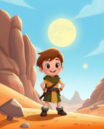 Embark on a captivating Disney-style desert adventure with an adorable and brave hero! This vibrant imagery features a split 