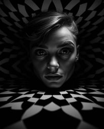 Explore the captivating tension created by intense dramatic lighting and high contrast in this black and white geometric patt