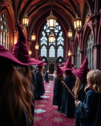 Experience an extreme macro close-up of a magical school teeming with young wizards.  This captivating image showcases a rich