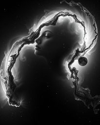 Experience the breathtaking beauty of colliding galaxies captured in timeless black and white.  This image showcases the dram