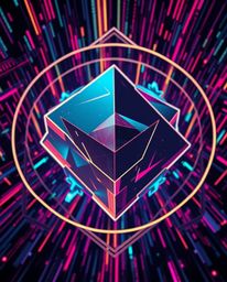 This high-angle perspective logo design features captivating glitched geometric shapes elegantly floating within a visually s