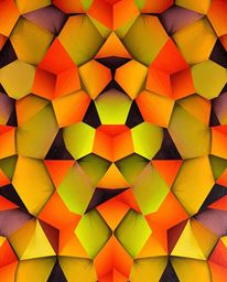 This bold acrylic painting showcases a seamless geometric pattern featuring hexagons and triangles, brought to life with a vi