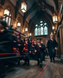 Capture the magic with this long exposure close-up photograph of a school filled with young wizards. The image emphasizes det