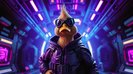 Experience a futuristic sci-fi world with intense dramatic lighting and deep ultraviolet hues, showcasing a vivid and high-co