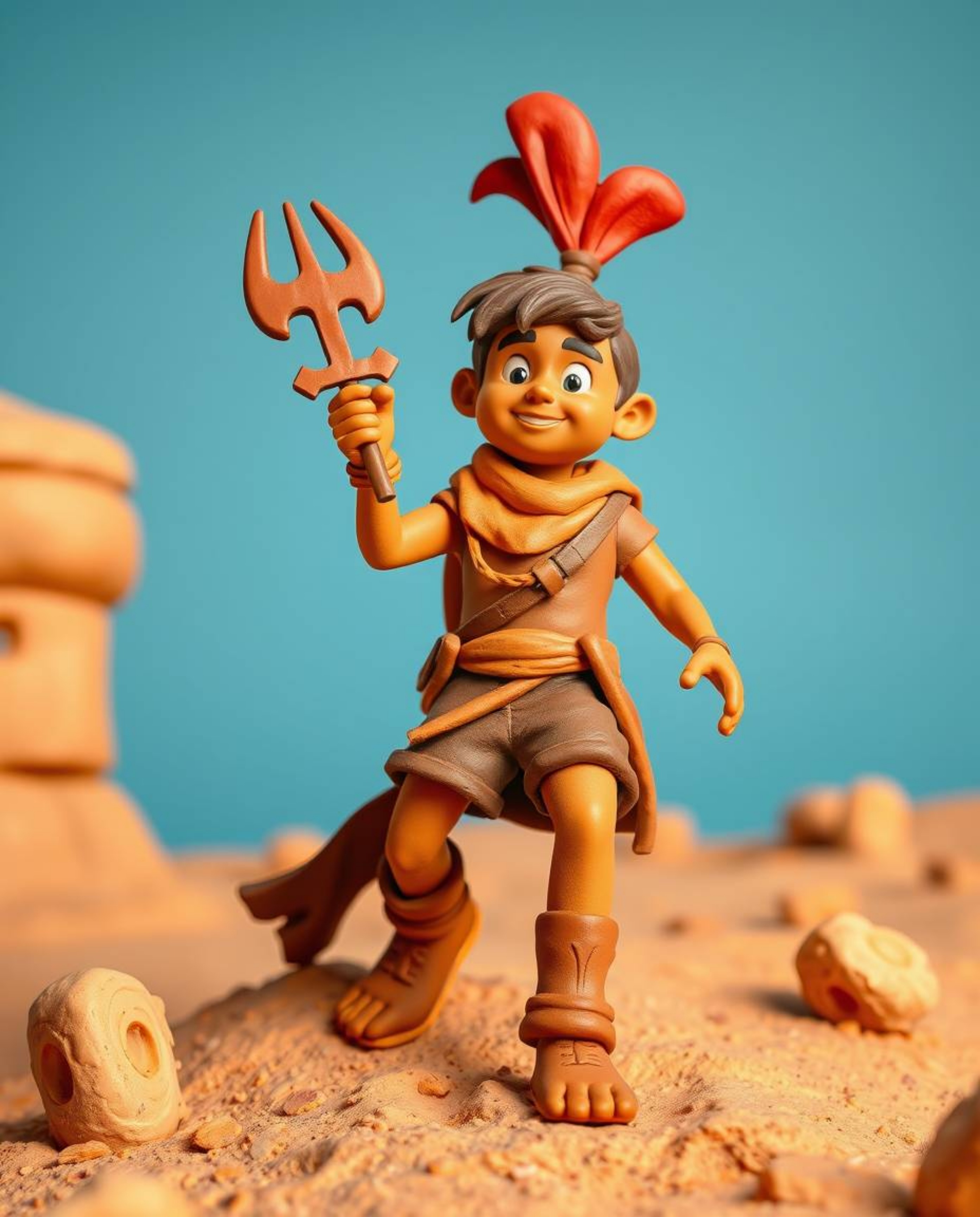 Experience a heartwarming desert adventure with a brave Disney-style hero, meticulously sculpted in warm terracotta clay. Thi