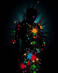 This high-resolution stock photo features a striking human silhouette meticulously crafted from vibrant and dynamic colorful 