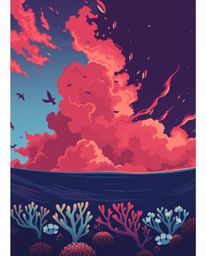 A sophisticated and elegant illustration, rendered from a low-angle perspective looking up, depicts a colorful sky over a cor