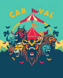 This design captures the chaotic energy of a vibrant carnival overrun by wild animals, presented in a striking logo with geom