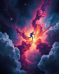 Witness a breathtaking cosmic event! This artwork showcases the seamless color blending of colliding galaxies amidst intense,