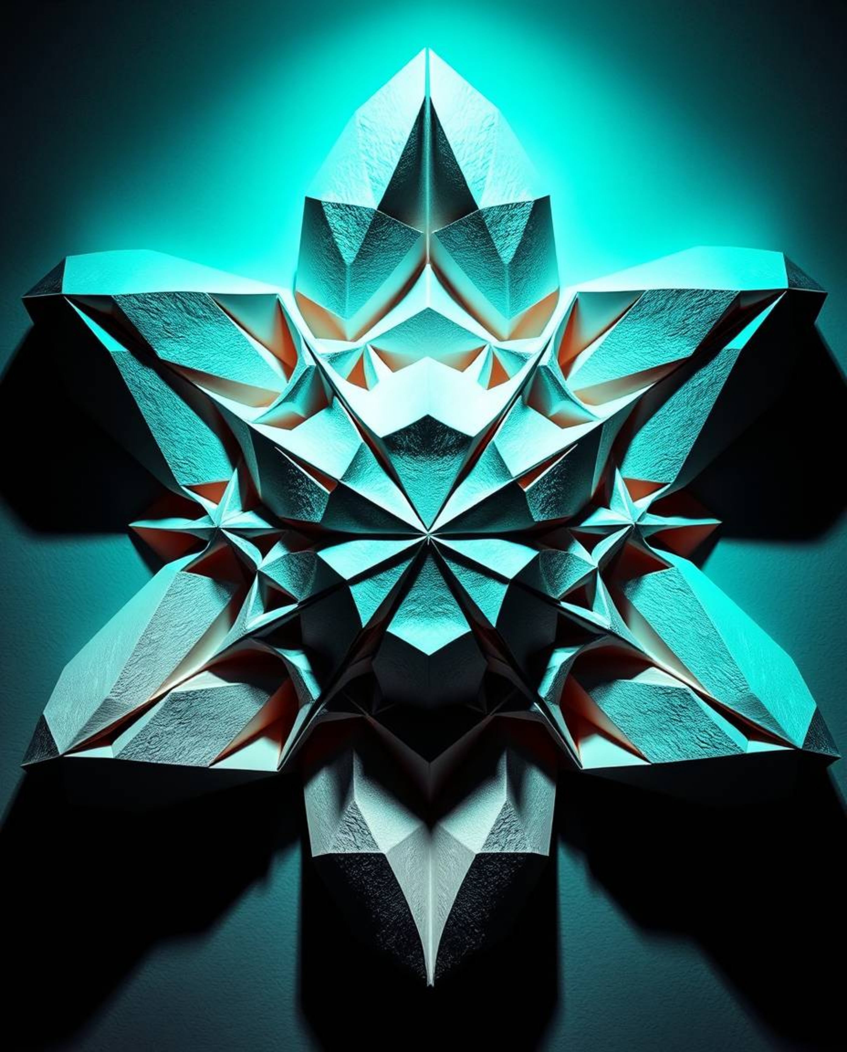 A captivating image showcases a vibrant, energetic 3D geometric pattern reminiscent of intricate origami.  The design feature