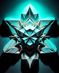 A captivating image showcases a vibrant, energetic 3D geometric pattern reminiscent of intricate origami.  The design feature