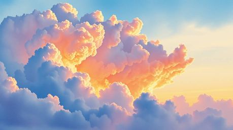 A captivating watercolor painting depicts a dramatic thunderstorm illuminated by the warm hues of a setting sun.  Iridescent 
