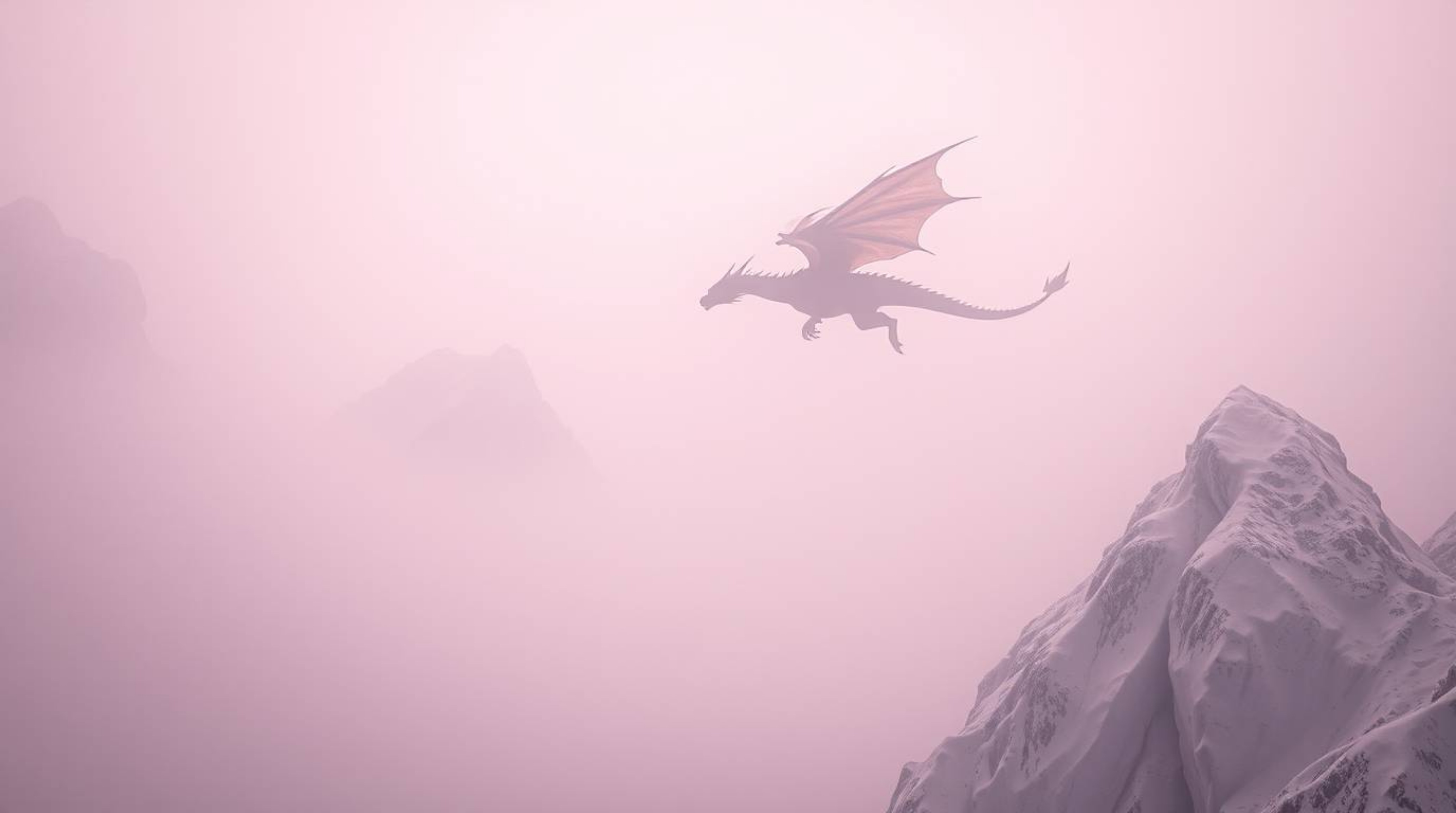 Experience a surreal journey with an infrared image showcasing a dragon and rider soaring above icy mountains, shrouded in th