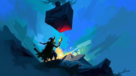 A dynamic digital sketch in a painterly style showcases an anvil about to fall on a mischievous trickster character. The artw