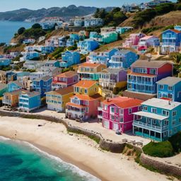 Imagine a picturesque coastal city nestled on a hill, where brightly painted houses cascade down towards a sparkling blue oce