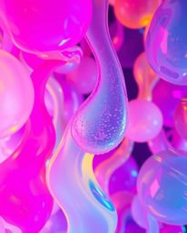 A stunning long exposure photograph showcasing dynamic, motion-blurred 3D blobs of vibrant, fluid jelly with captivating synt