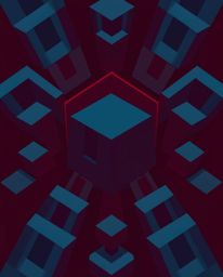 This illustration showcases an Isekai anime style, featuring a repetitive cube pattern within Escher-style impossible geometr