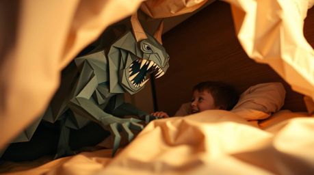 Discover a heartwarming tale of an unlikely friendship between a child and a unique origami monster residing under their bed.
