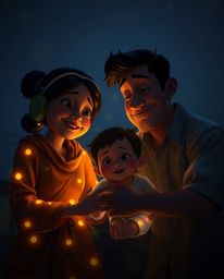 Experience a heartfelt family reunion brought to life in stunning Pixar style, bathed in the glow of bioluminescent colors an