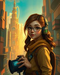 Experience the vibrant and luxurious world of a young inventor girl in a futuristic city, brought to life in a stunning paint