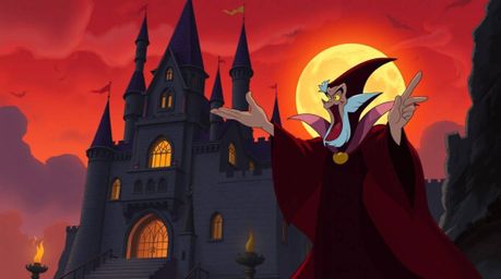 A captivating digital artwork depicting a classic Disney villain casting a spell within the walls of an ancient castle. Rende