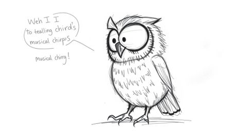 A heartwarming hand-drawn sketch, reminiscent of Pixar's style, portrays a visually impaired owl with textured pencil strokes