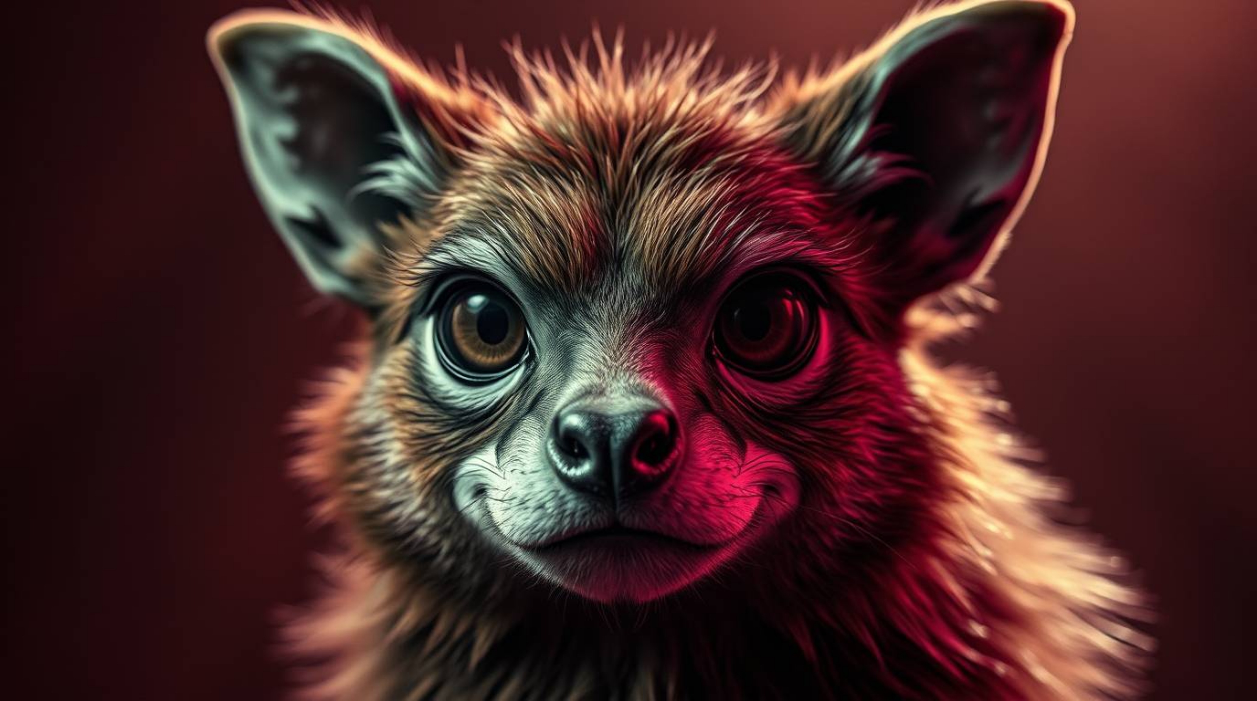 Discover a captivating image of a sarcastic animal sidekick, rendered in surreal infrared tones.  Expressive eyes and chiaros