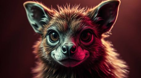 Discover a captivating image of a sarcastic animal sidekick, rendered in surreal infrared tones.  Expressive eyes and chiaros