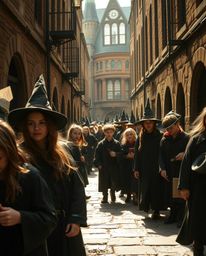 Experience the magic of a hidden wizarding school captured in stunning street photography.  High-contrast images in earthy br