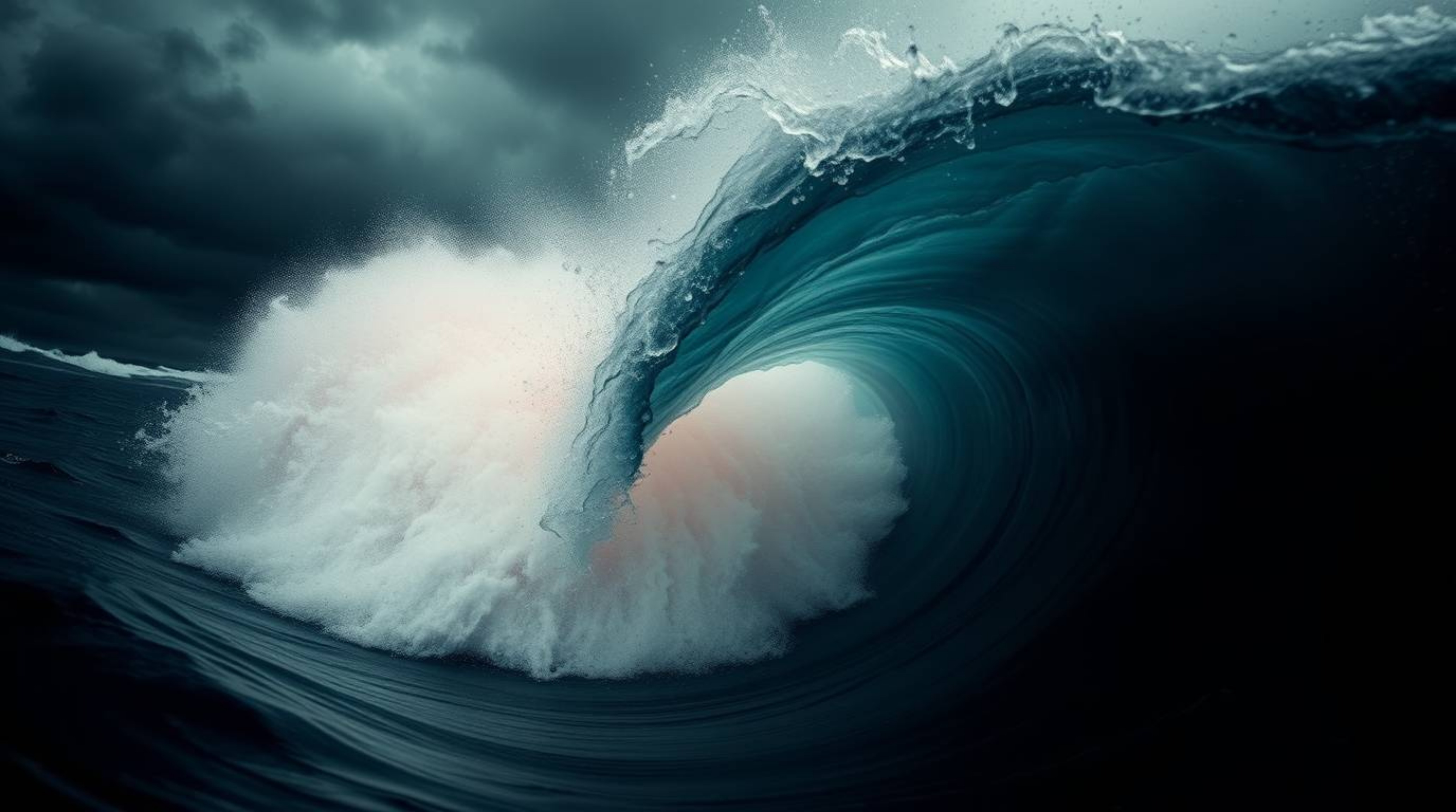 A captivating image depicts a moody, high-tension fluid abstract wave.  Rendered in low contrast with a pastel gradient textu