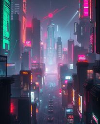 Experience a grand and epic scene of a futuristic city consumed by a glitch. Flickering lights and broken holograms paint a p