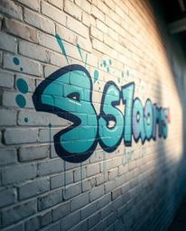 This image depicts a graceful and elegant graffiti-style artwork on a brick wall, illuminated by soft, gentle light. The vibr