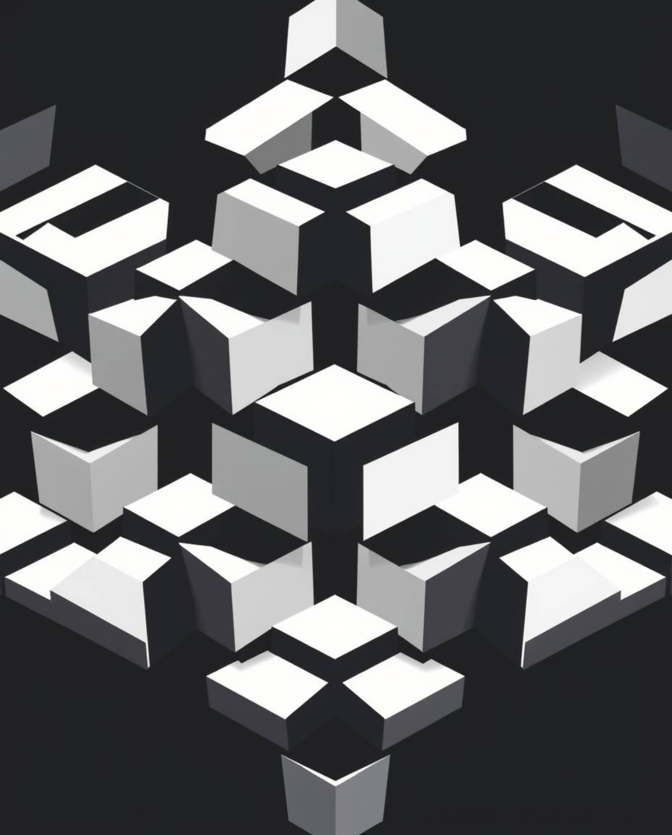 This logo design features an inspired and repetitive cube pattern in Escher-style impossible geometry. The design emphasizes 